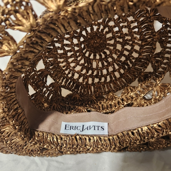 Eric Javits Brown/Gold Wide-Brimmed Woven Hat - Picture 4 of 16